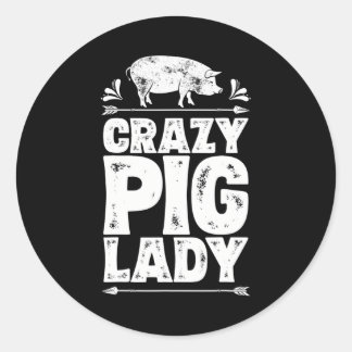 Crazy Pig Lady Funny Farmer Boerderij Dierenvriend Ronde Sticker