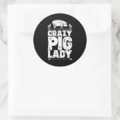 Crazy Pig Lady Funny Farmer Boerderij Dierenvriend Ronde Sticker (Tas)