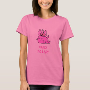 "Crazy Pig Lady" Roze Cartoon T-shirt