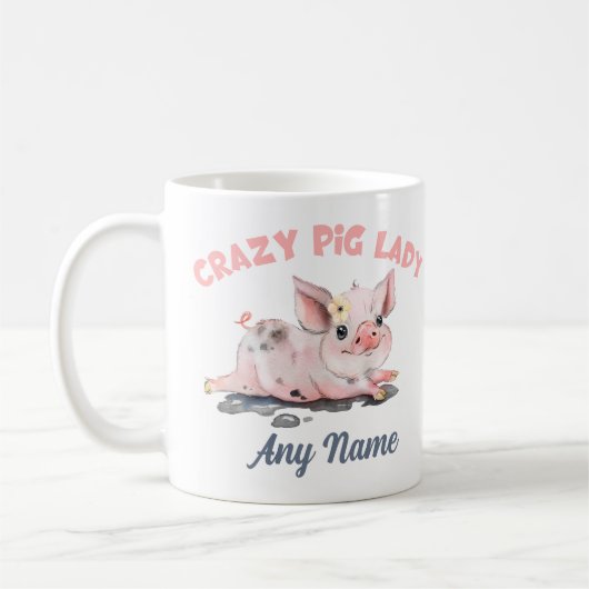 Crazy Pig Mok, Pig Lover Mok, Persoonlijke Gift Koffiemok (Links)