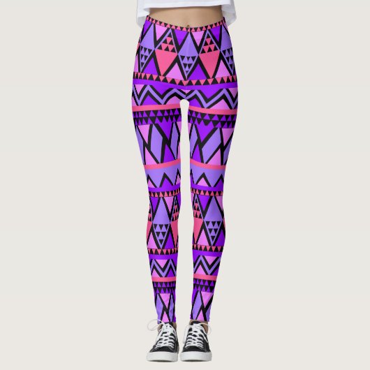 Crazy Pink & Paarse Hoge Kwaliteit Vrouwen Leggings (Voorkant)