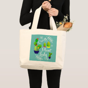 Crazy Plant Lady Funny Cactus Grote Tote Bag
