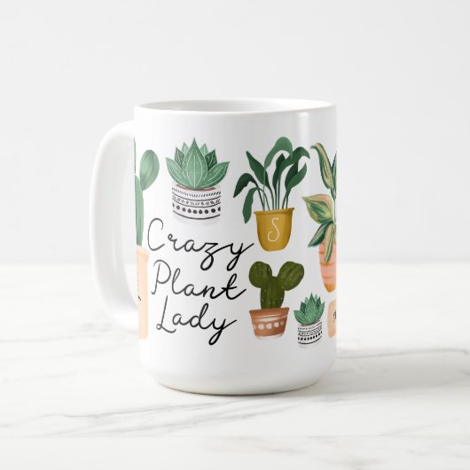 Crazy Plant Lady | Grafische Waterverf Potentiële  Koffiemok (Voorkant links)