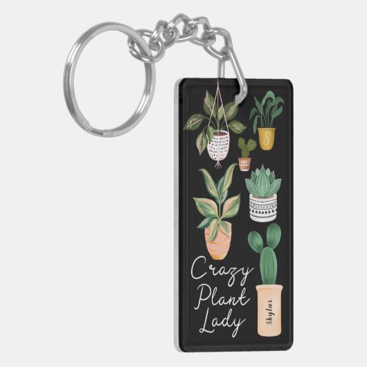 Crazy Plant Lady | Grafische Waterverf Potentiële  Sleutelhanger (Voorkant Links)