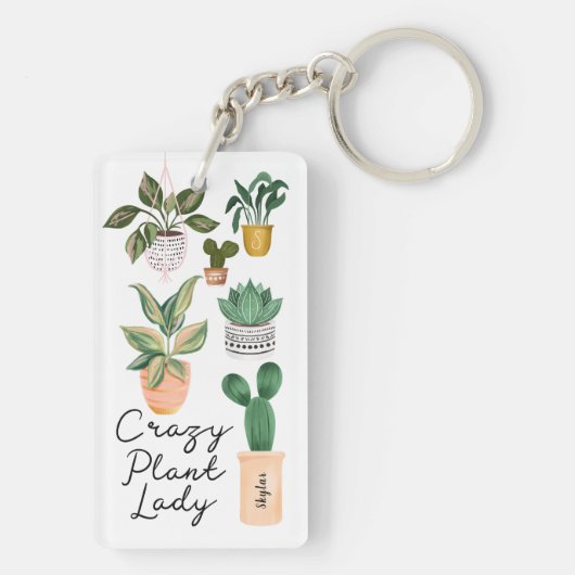 Crazy Plant Lady | Grafische Waterverf Potentiële  Sleutelhanger (achterkant)
