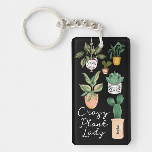 Crazy Plant Lady | Grafische Waterverf Potentiële  Sleutelhanger (Voorkant)