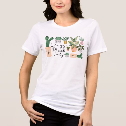 Crazy Plant Lady | Grafische Waterverf Potentiële  Tri-Blend Shirt (Voorkant)