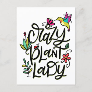 Crazy Plant Lady, Hand Lettered Briefkaart