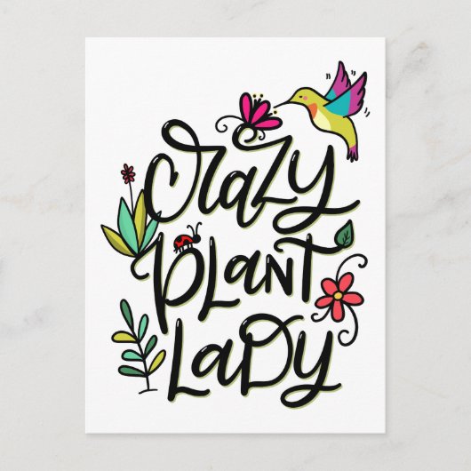 Crazy Plant Lady, Hand Lettered Briefkaart (Voorkant)