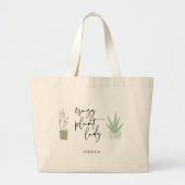 Crazy Plant Lady Plant Lovers Script Tekening Grote Tote Bag (Voorkant)