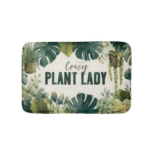 Crazy Plant Lady Typography Banner met Waterverf Badmat (Voorkant)