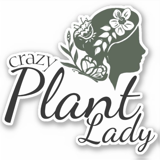 Crazy Plant Lady Vrouw Profiel en Bloemen Sticker (Voorkant)
