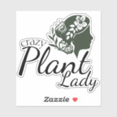 Crazy Plant Lady Vrouw Profiel en Bloemen Sticker (Vel)