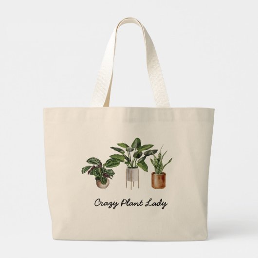 Crazy Plant Lady Waterverf Houseplanten Grote Tot Grote Tote Bag (Achterkant)