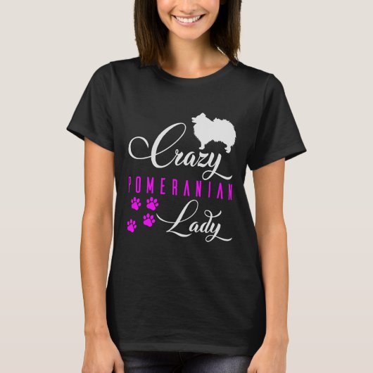 Crazy Pomeranian Lady Funny White Pomeranian Spitz T-shirt (Voorkant)