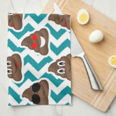 Crazy Poop Emojis Blauwgroen gepattereerd Theedoek (Quarter Fold)