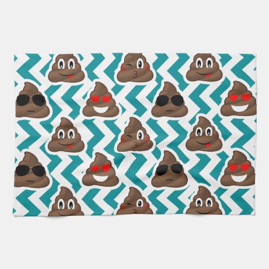 Crazy Poop Emojis Blauwgroen gepattereerd Theedoek (Horizontaal)