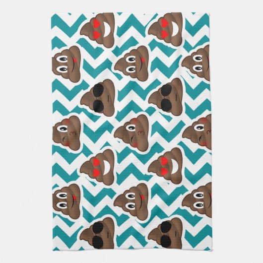 Crazy Poop Emojis Blauwgroen gepattereerd Theedoek (Verticaal)