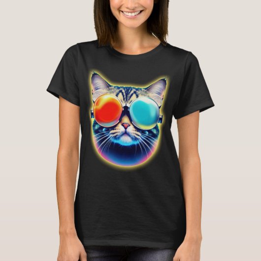 Crazy Psychedelic Psychonaut Kitty Cat Logo White T-shirt (Voorkant)