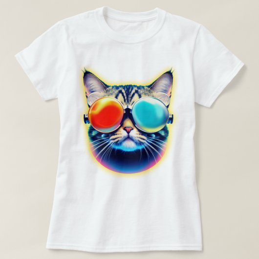 Crazy Psychedelic Psychonaut Kitty Cat Logo White T-shirt (Design voorkant)