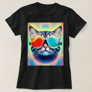 Crazy Psychedelic Psychonaut Kitty Cat White T-shirt