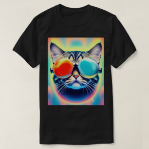Crazy Psychedelic Psychonaut Kitty Cat White T-shirt