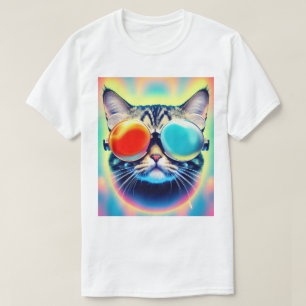 Crazy Psychedelic Psychonaut Kitty Cat White T-shirt