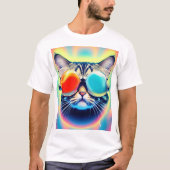 Crazy Psychedelic Psychonaut Kitty Cat White T-shirt (Voorkant)