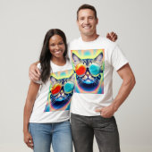 Crazy Psychedelic Psychonaut Kitty Cat White T-shirt (Unisex)