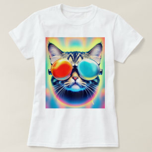 Crazy Psychedelic Psychonaut Kitty Cat White T-shirt