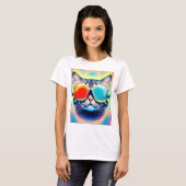 Crazy Psychedelic Psychonaut Kitty Cat White T-shirt (Voorkant volledig)