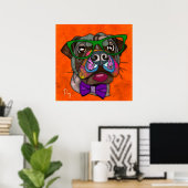  Crazy Pug dog face-hand geschilderd  Poster (Thuiskantoor)