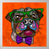  Crazy Pug dog face-hand geschilderd  Poster (Voorkant)
