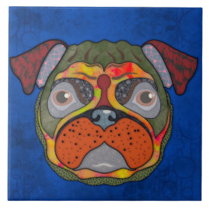 Crazy Pug hondgezicht Keramische Tegel Tegeltje
