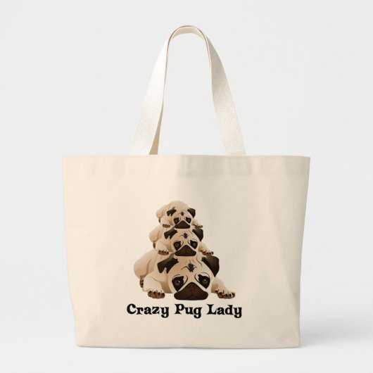 Crazy Pug Lady Grote Tote Bag (Voorkant)