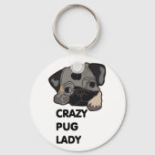 Crazy Pug Lady Sleutelhanger (Voorkant)