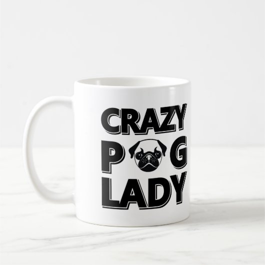 Crazy Pug Lady Typography Graphics Mok (Links)