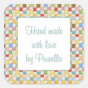 CRAZY QUILT 7,5cm Vierkant "Handgemaakt" Stickers