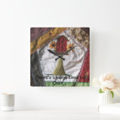 Crazy Quilt Birdhouse Vierkante Klok (Huis)