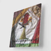 Crazy Quilt Birdhouse Vierkante Klok (Hoek)