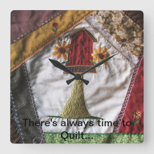 Crazy Quilt Birdhouse Vierkante Klok