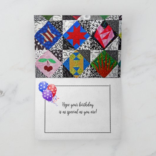 Crazy Quilt Birthday Kaart (Binnen)