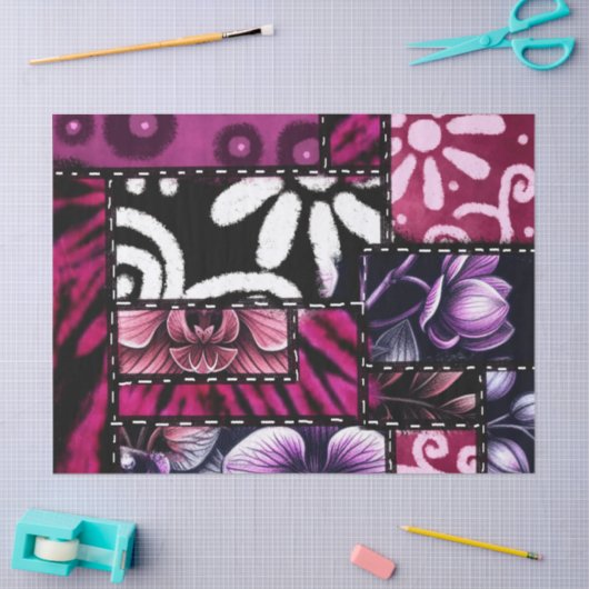 Crazy Quilt Black Cherry Floral Pattern Decoupage Tissuepapier (Craft)