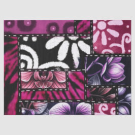 Crazy Quilt Black Cherry Floral Pattern Decoupage Tissuepapier