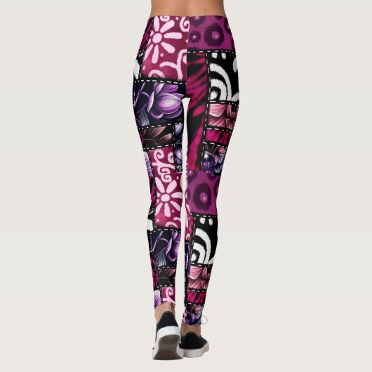 Crazy Quilt Black Cherry Floral Pattern  Leggings (Achterkant)