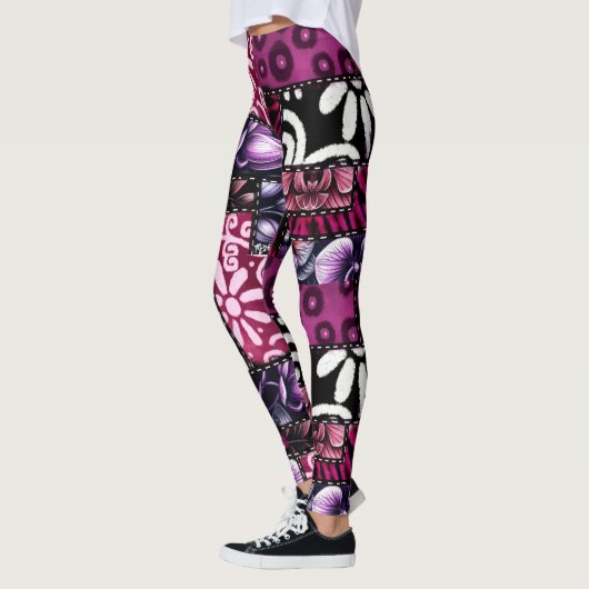 Crazy Quilt Black Cherry Floral Pattern  Leggings (Links)