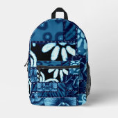 Crazy Quilt Blau Bloem Gingham Patroon Abstract Bedrukte Rugzak (Voorkant)