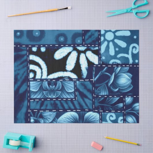 Crazy Quilt Blauwe Bloemmotief Decoupage Tissuepapier (Craft)