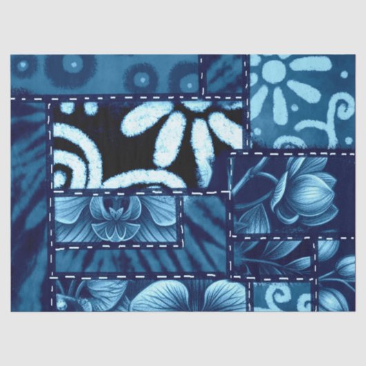 Crazy Quilt Blauwe Bloemmotief Decoupage Tissuepapier (Voorkant)