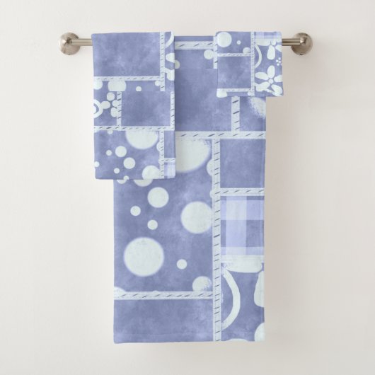 Crazy Quilt Blauwe Gingham Bloemenpatroon Bad Handdoek (Insitu)